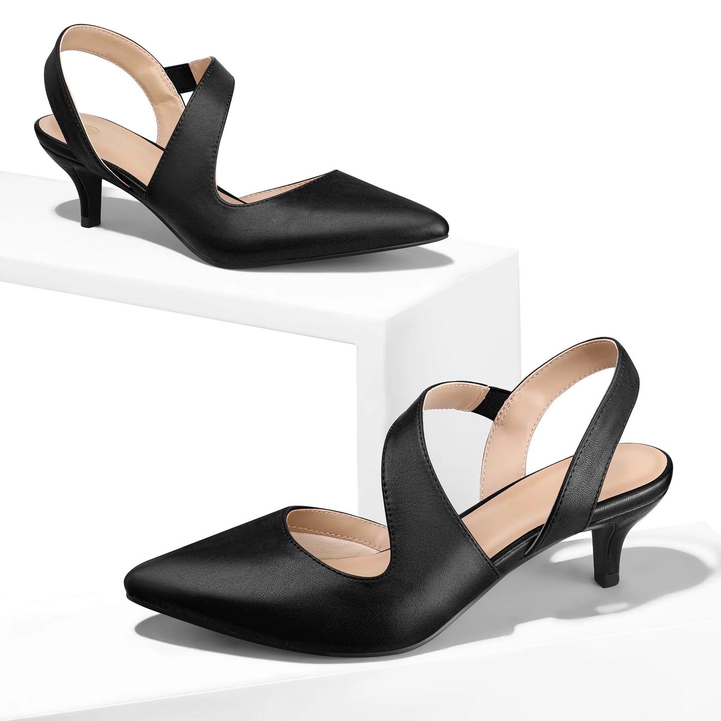Women'S Heel Pumps Black Pu 2 Inch Slingback Dress Shoes 7M